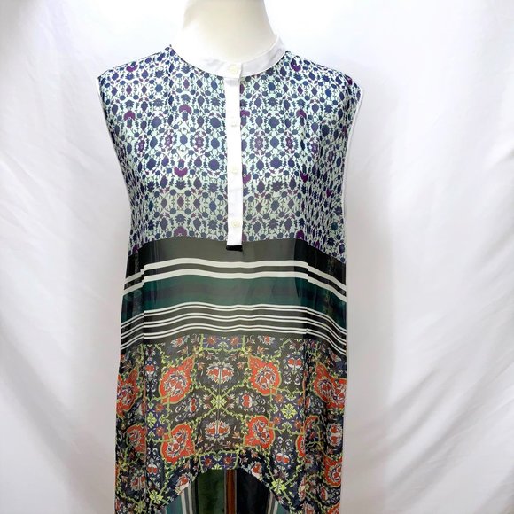 Anthropologie Clover Canyon Long Light Chiffon Top Oversized Sleeveless Tunic - Picture 3 of 11